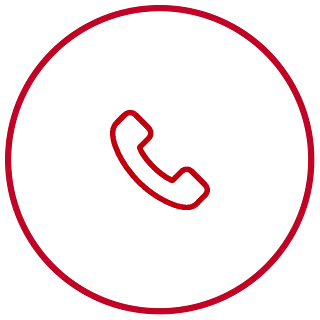Rotes Piktogramm eines klassischen Telefonhörers in einem roten Kreis